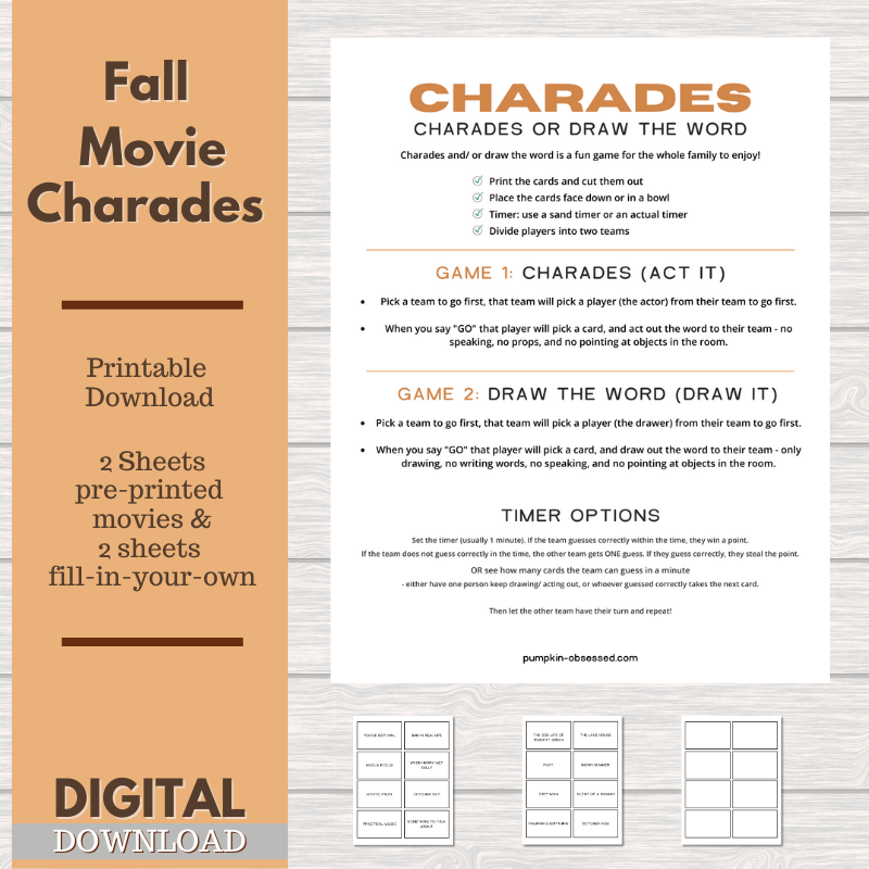 Fall Movie Charades Printable - Pumpkin Obsessed